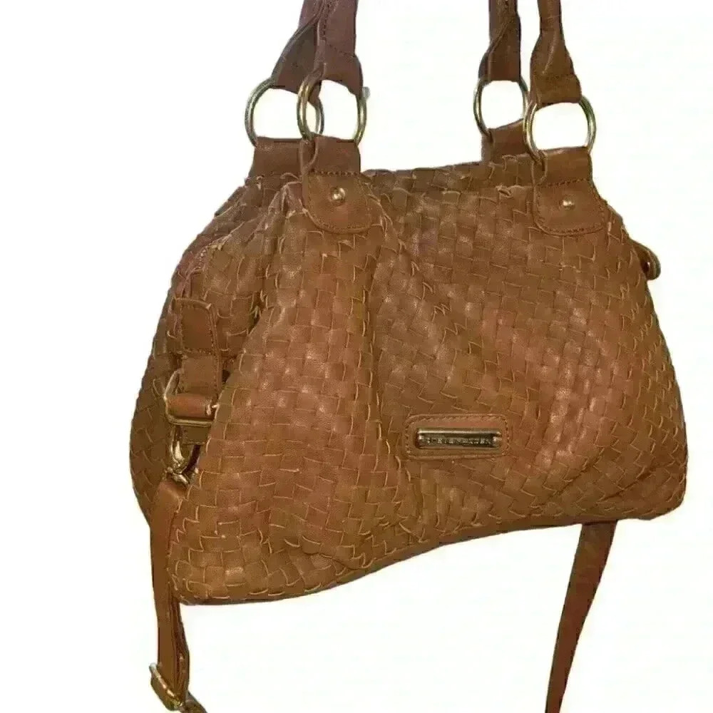 Steve Madden Brown Faux Leather Woven  Design Crossbody Bag Adjustable Strap